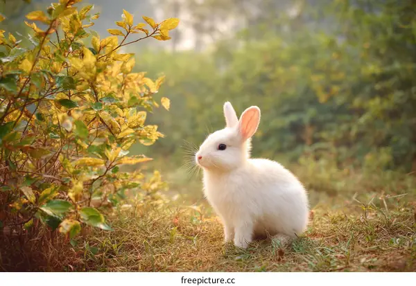 Cute White Rabbit in a Sunny Garden