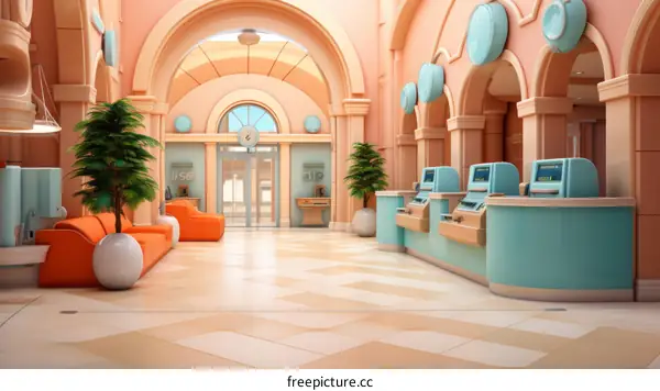 Retro Futuristic Bank Interior