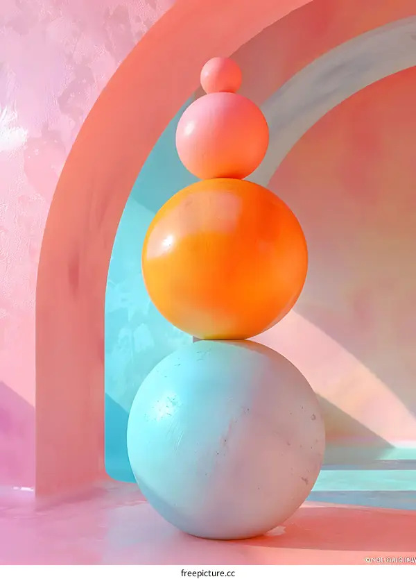 Pink and blue pastel abstract background with stacked balls
