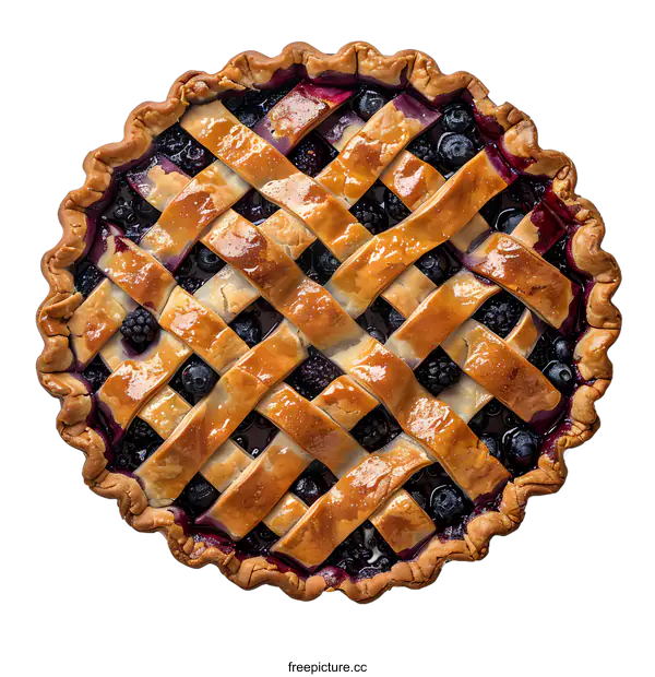 [Transparent Background PNG]A delicious homemade blueberry pie with a lattice crust