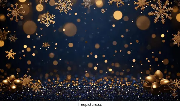Golden Christmas Decorations on Dark Blue Background