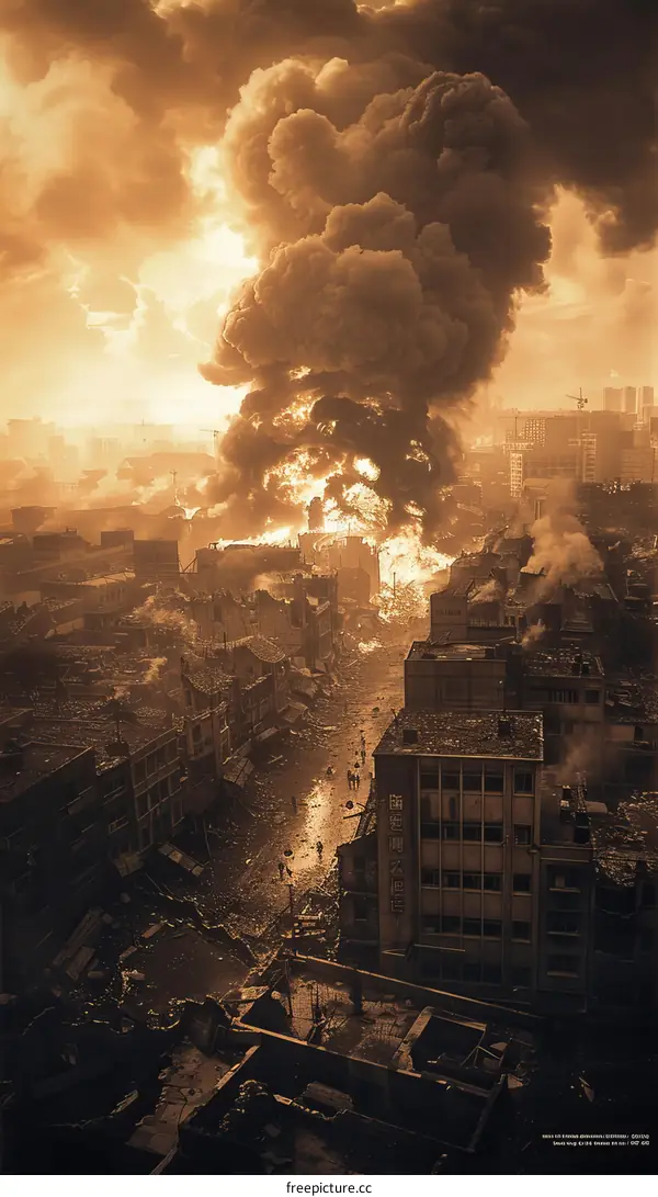 Ruins of a city after a nuclear explosion