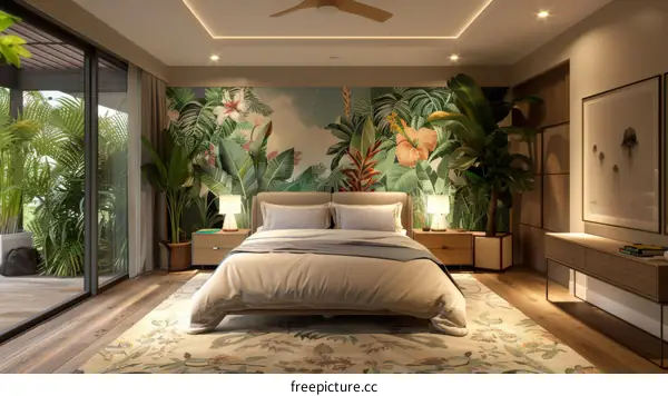 Tropical Bedroom Interior Design Illustration