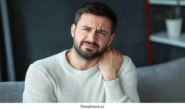 Man Experiencing Shoulder Pain in a Light Gray Sweater