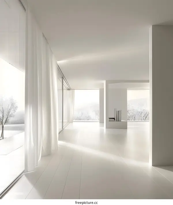 Minimalist White Interior Design with Large Windows and Natural Light