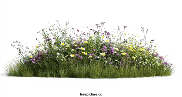 [Transparent Background PNG]Colorful Wildflowers and Grass Border