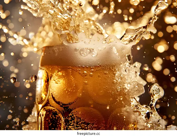 Close Up Of Beer Splashing Out Of A Glass