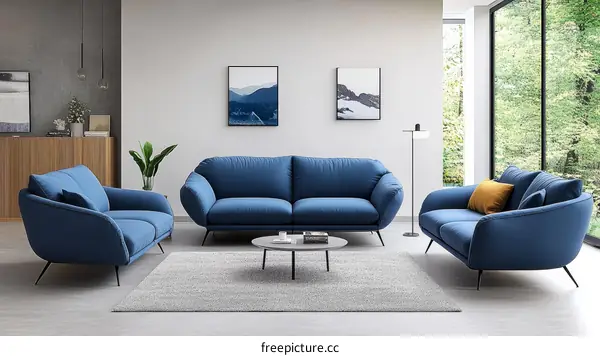 Modern Living Room Set with a Blue Sofa