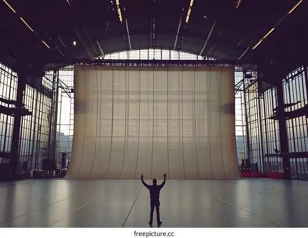 Man standing in front of a large curved wall in a warehouse