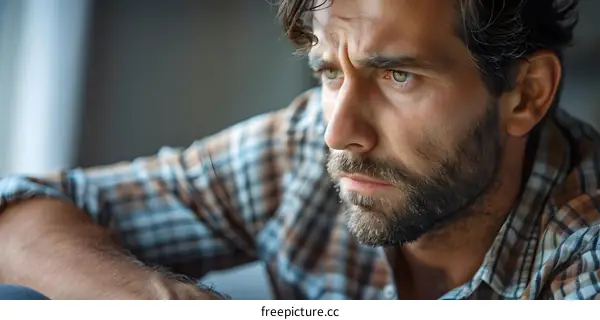 pensive man looking out window