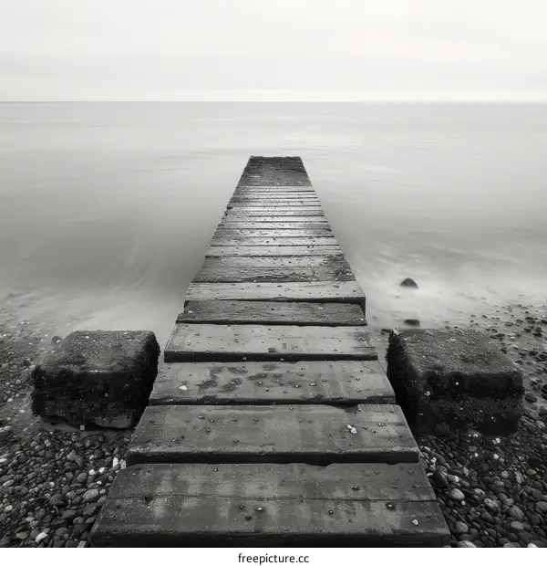 Solitary Wooden Dock Extending into the Sea