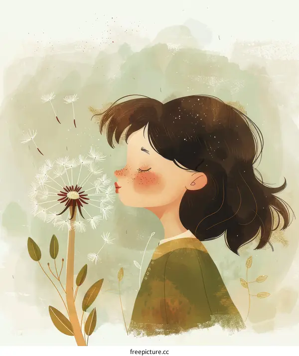 Little girl blowing dandelion seeds