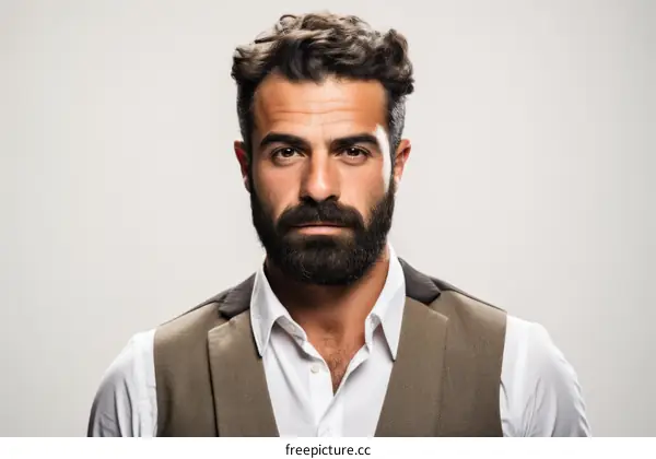 Portrait of a handsome man with a beard and mustache