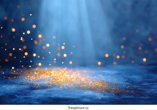 Dark Blue Background with Golden Glitter and Spotlight