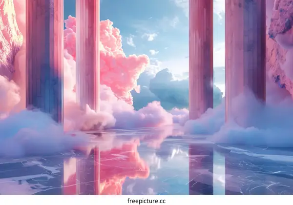 Pink Cloud Pillars Architectural Illustration