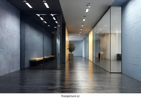 Modern Office Corridor with Glass Walls
