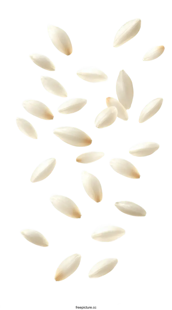 [Transparent Background PNG]Falling Uncooked Rice Grains Close Up