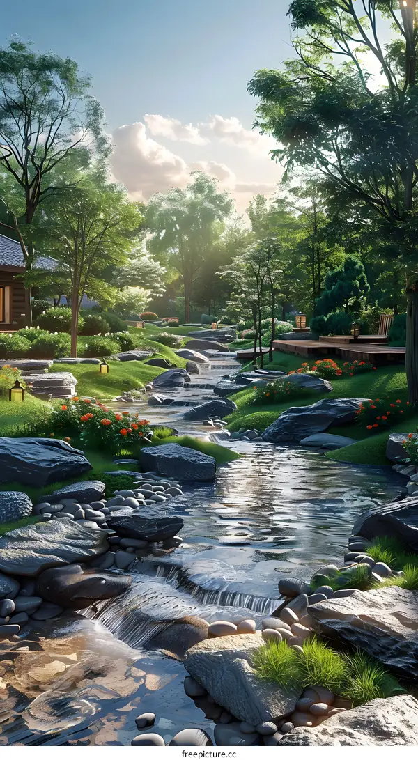 Landscape of a Natural Waterway in a Garden