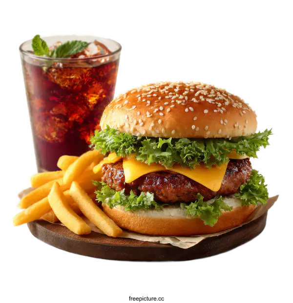 [Transparent Background PNG]Delicious Burger Meal with Fries and Soda