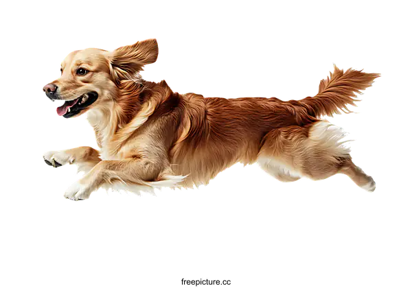 [Transparent Background PNG]Golden Retriever in Mid-Air Running Pose
