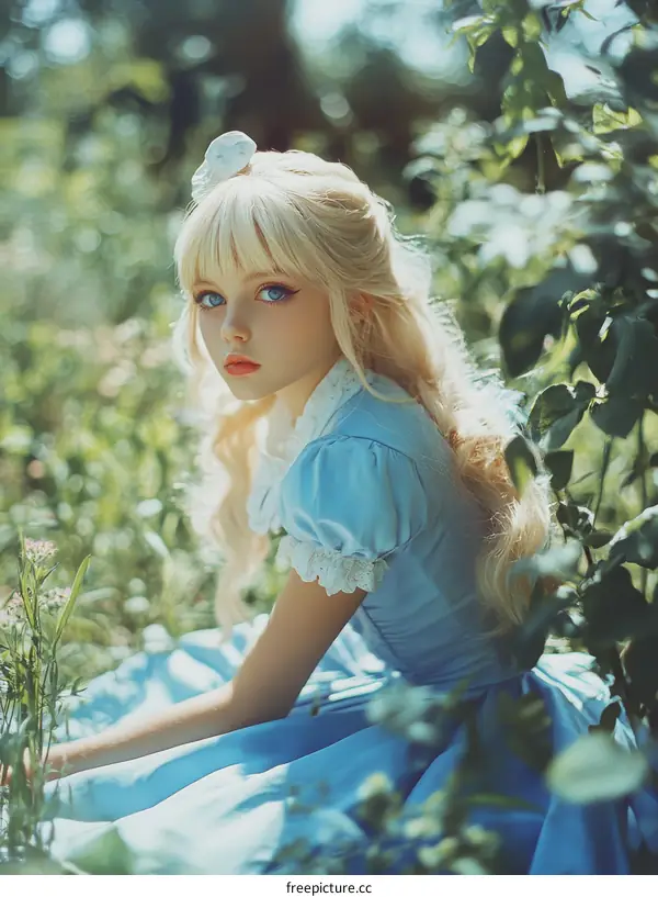 Alice in Wonderland Style Girl in a Light Blue Dress