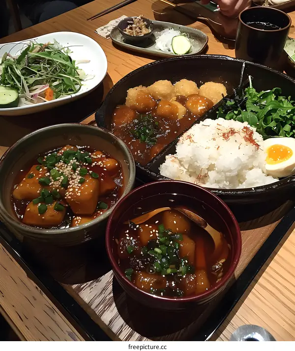 Japanese Dinner Set on a Wooden Table