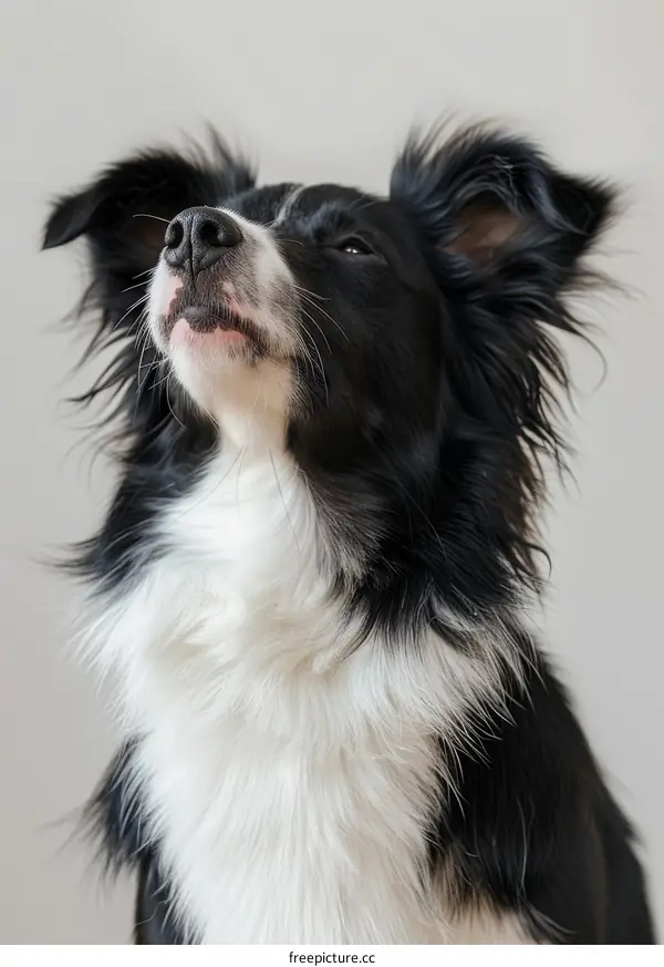 A Border Collie looking up