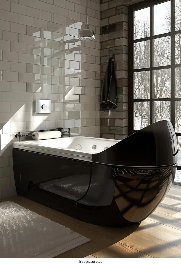 Modern Black Jacuzzi Bathtub in a Stylish Bathroom