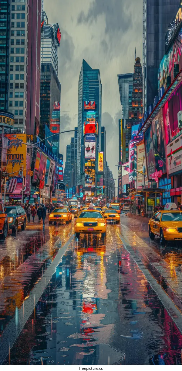 Rainy Day in New York Citys Iconic Times Square