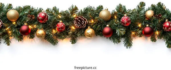 Christmas Garland with Ornaments and Lights