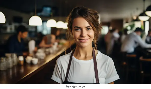 Portrait of a smiling young waitress in a restaurant