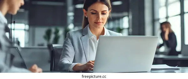 Businesswoman Working on Laptop in Office