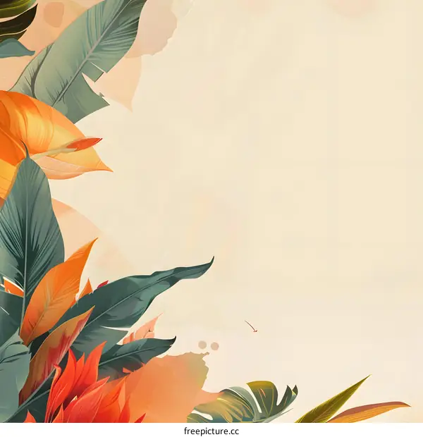 Tropical Leaves Watercolor Background Illustration
