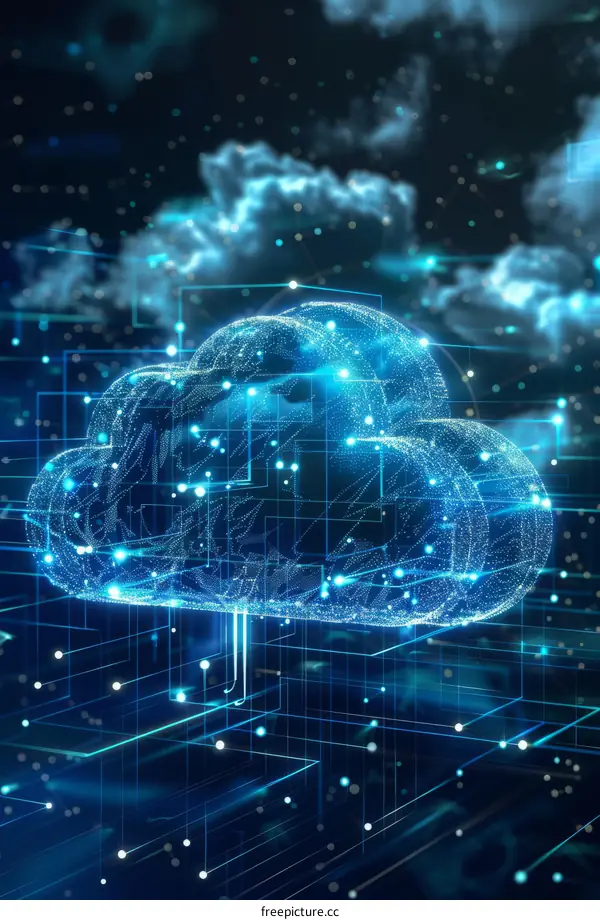 Blue glowing cloud computing illustration