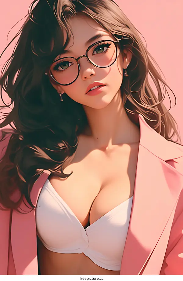 Stylish Illustration of a Young Woman with Glasses