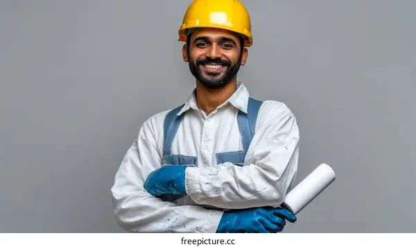Smiling Construction Worker with Paint Roller