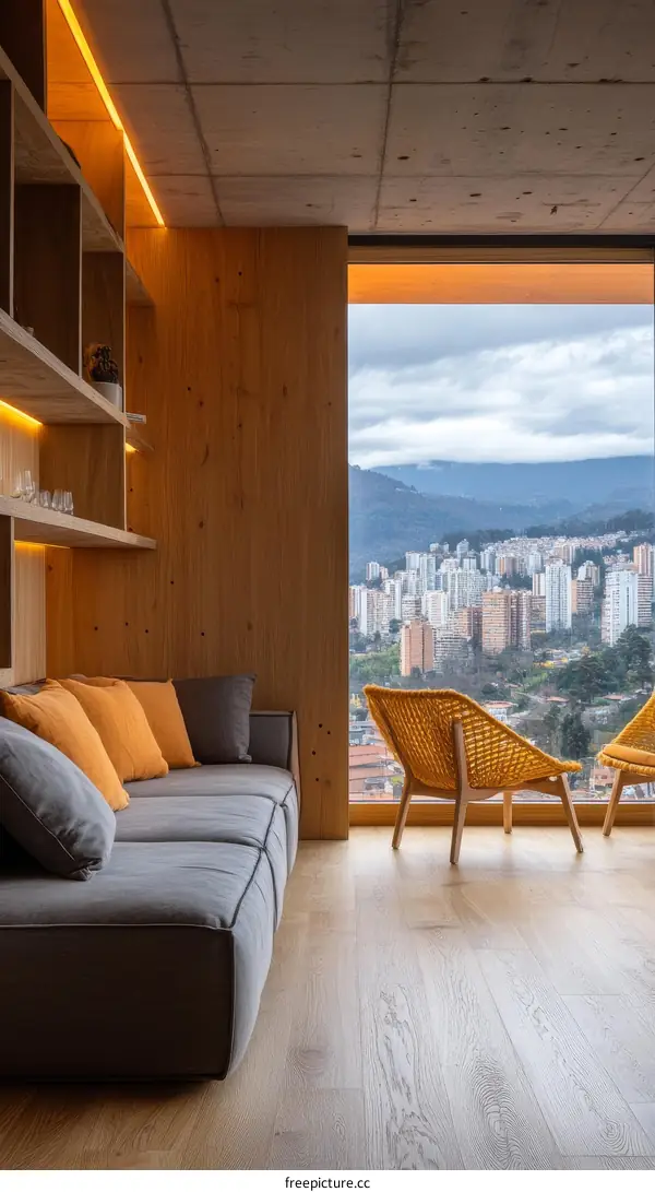 Modern Living Room with City View