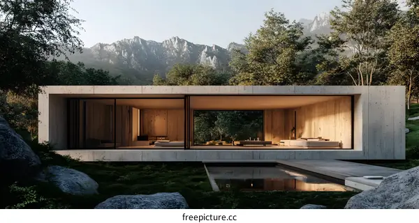 Modern Minimalist Concrete House with Swimming Pool and Mountain View