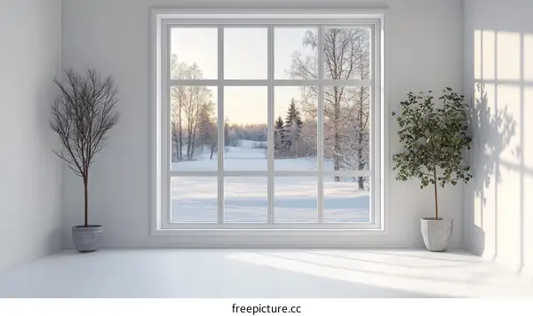 Winter Scene Interior with Large Window