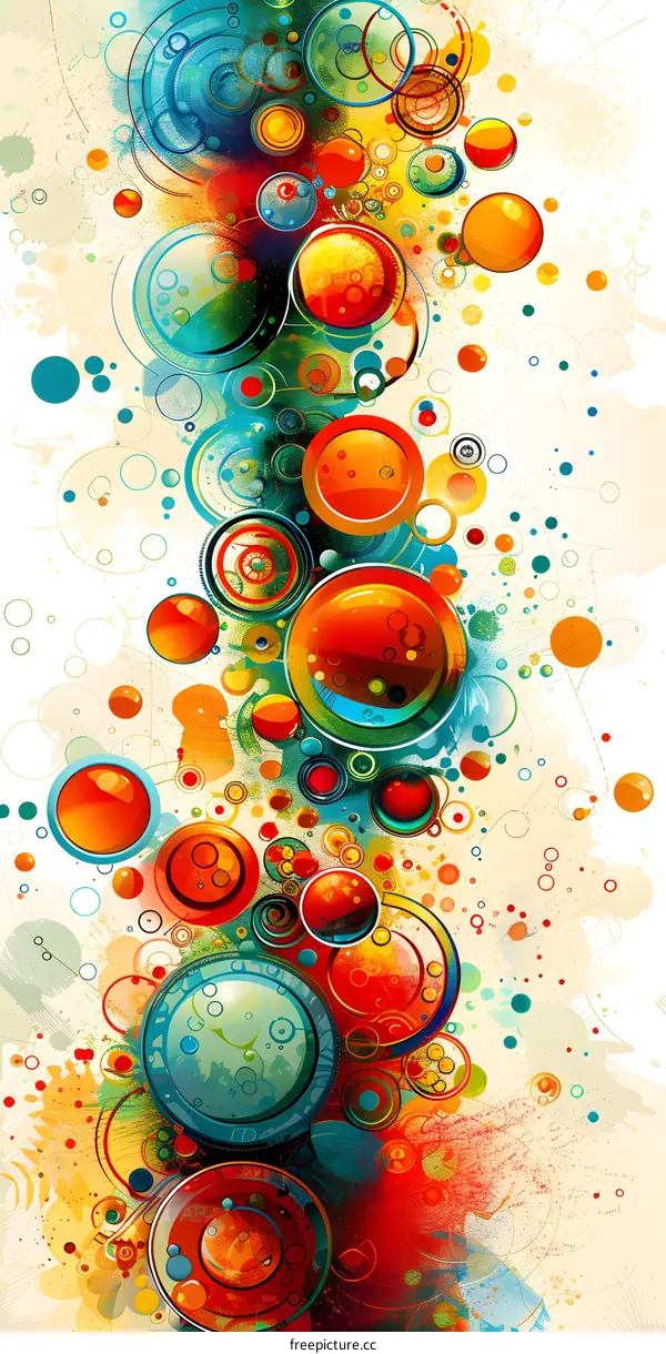 Colorful abstract painting with circles and splashes