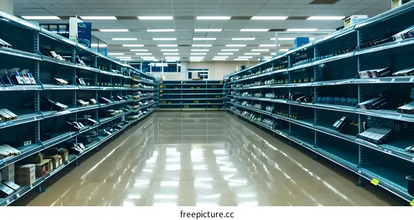 Empty Supermarket Aisle with Shelves