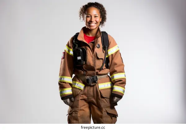Portrait of a young smiling African-American firefighter woman