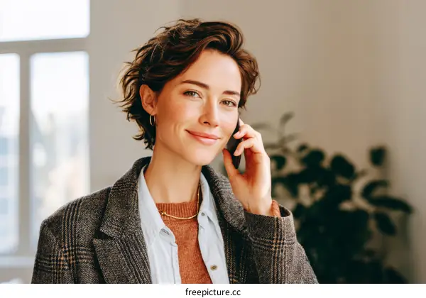 Woman Talking on Phone in Business Setting