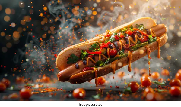 Hot dog with mustard and ketchup