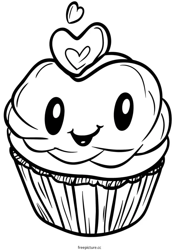 Cute Cartoon Cupcake With Hearts