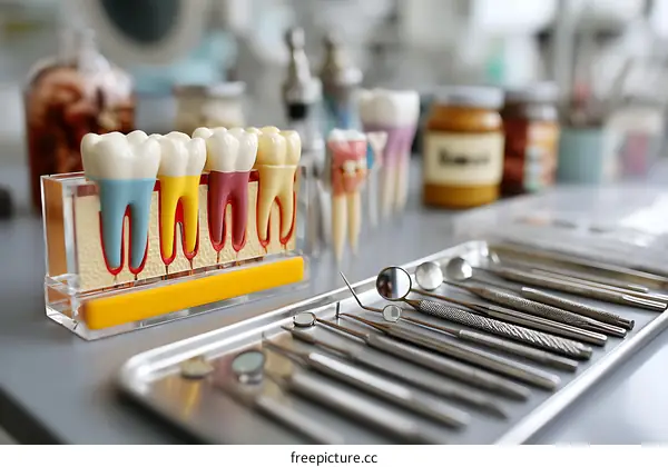 Dental tools and teeth model display