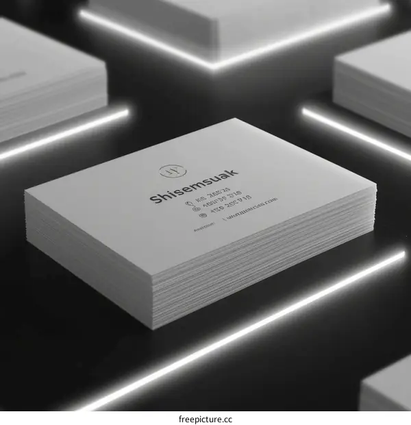 Black and white business card design with glowing white lines background