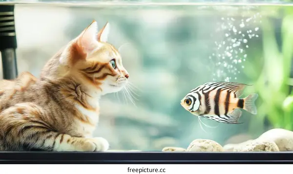 Cat and Fish in Aquarium