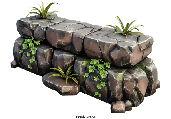 [Transparent Background PNG]Stone Platform With Green Vines