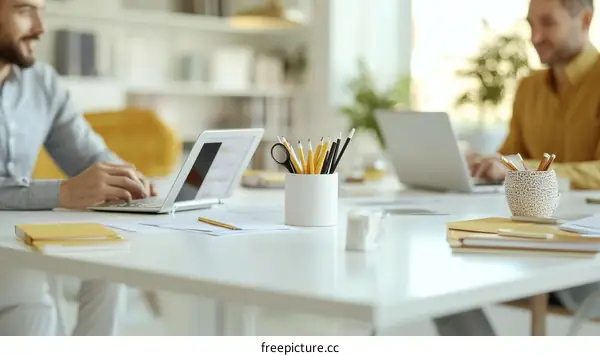Two Colleagues Working at a Modern Office Desk